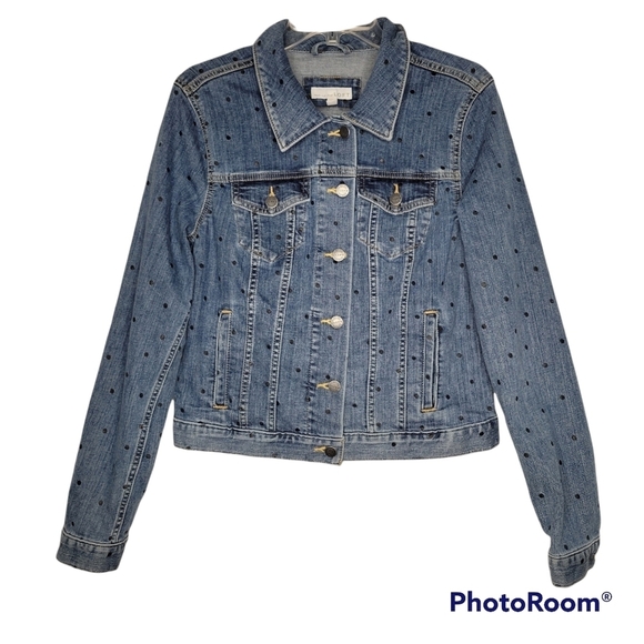 LOFT Black Polka Dot Denim Jacket - Picture 2 of 9